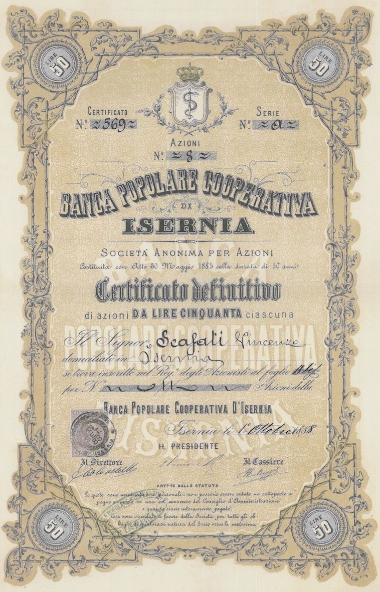 Certificato di Azioni da Lire 50